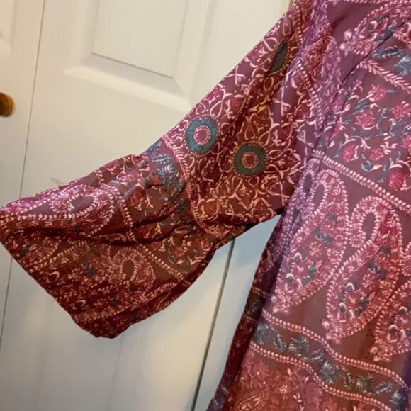 Como Vintage Purple Burgundy Boho Peasant Top Blouse 1X - Picture 3 of 4